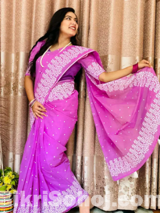 Half silk block print sharee